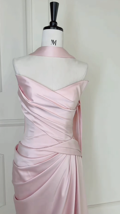 Gorgeous Sweetheart Sheath Satin Long Evening Dress Pink Prom Dress DP05590