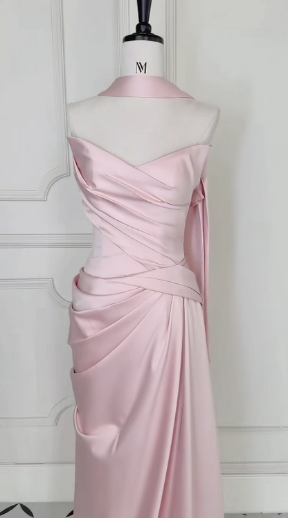 Gorgeous Sweetheart Sheath Satin Long Evening Dress Pink Prom Dress DP05590