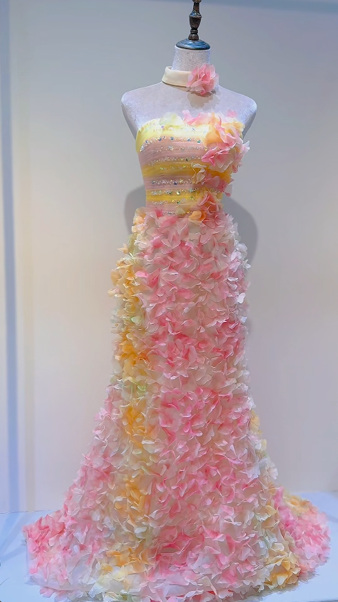 Wunderschönes trägerloses Etui-Abendkleid aus Tüll, langes rosa Ballkleid DP05602