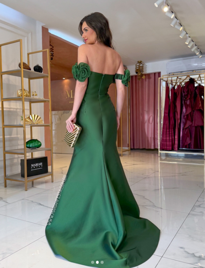 Wunderschönes schulterfreies Meerjungfrauen-Abendkleid aus Satin, grün, für Hochzeitsgäste, DP05609