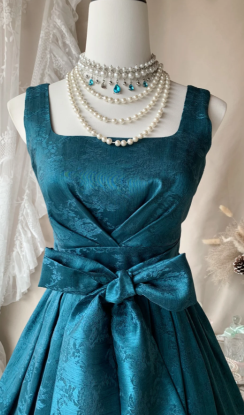 Chic Straps Birthday Dress A-Line Satin Cocktail Dress Teal Graduation Party Dress DP05612
