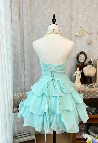 Schickes Sweetheart-Geburtstagskleid A-Linie Chiffon Cocktailkleid Mintgrünes Abschlussparty-Kleid DP05613