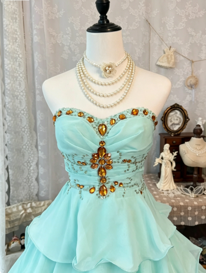 Schickes Sweetheart-Geburtstagskleid A-Linie Chiffon Cocktailkleid Mintgrünes Abschlussparty-Kleid DP05613