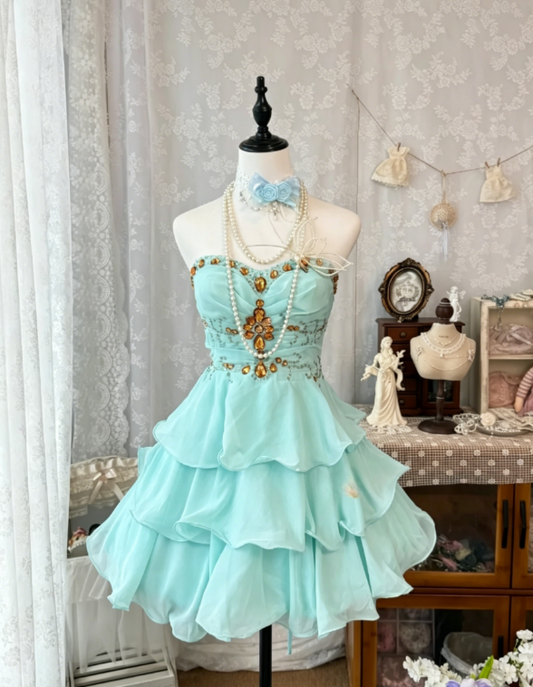Robe d'anniversaire chic avec encolure en cœur, robe de cocktail trapèze en mousseline, robe de soirée de remise des diplômes vert menthe DP05613