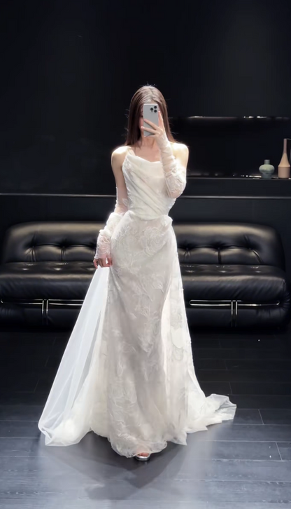 Timeless Strapless Sheath Wedding Dress Tulle Bridal Dress White Bridal Gown DP05619