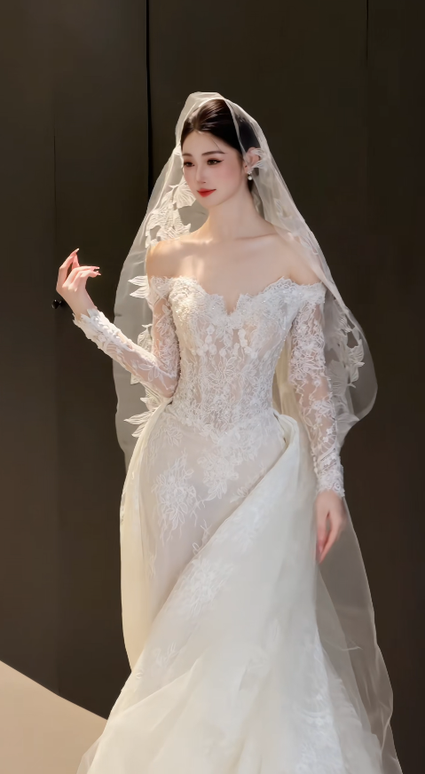 Timeless Off-shoulder Sheath Wedding Dress Appliques Lace Bridal Dress White Bridal Gown DP05620