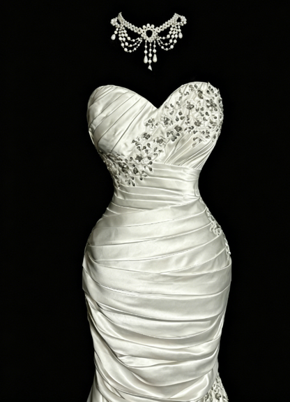Schickes Sweetheart Meerjungfrauen-Abendkleid aus Satin mit Perlen, Weißes Ballkleid DP05632