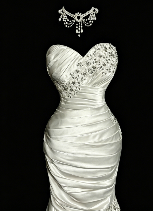 Chic Sweetheart Mermaid Satin Beaded Long Evening Dress White Prom Dress DP05632