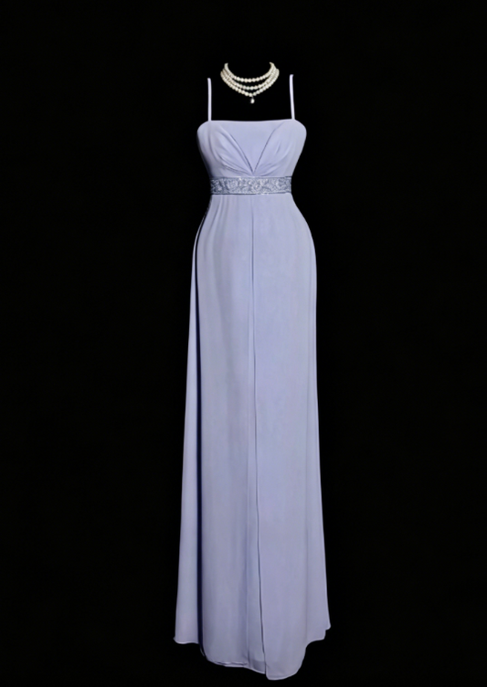 Chic Spaghetti Straps Sheath Chiffon Long Evening Dress Purple Mother of Bride Dress DP05635