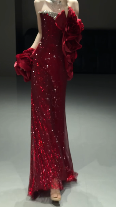 Elegantes schulterfreies Etui-Tüll-Abendkleid Rotes Ballkleid DP05637