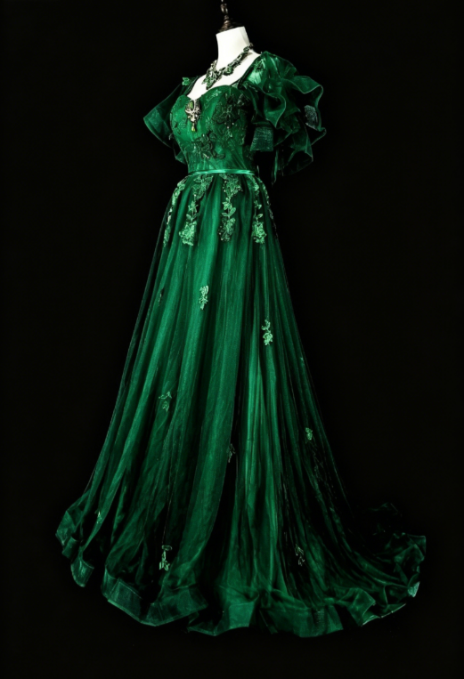 Wunderschönes A-Linien Quinceañera Kleid Tüll Applikationen Langes Grünes Sweet 16 Kleid DP05646