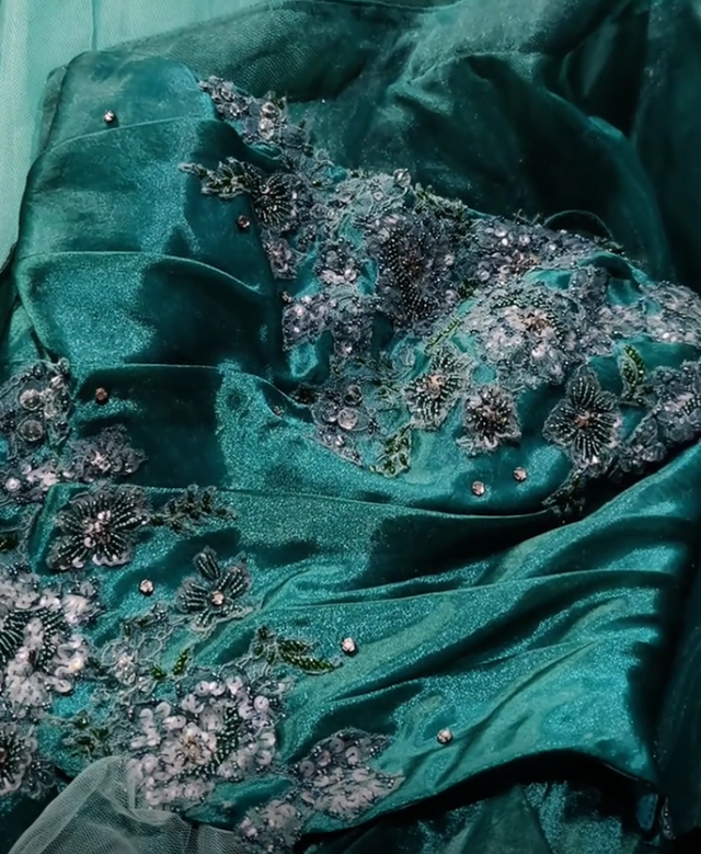 Magnifique Robe de Quinceañera Bustier Coupe Princesse en Tulle Appliqué Longue Turquoise Robe de Soirée Douce 16 Ans DP05648