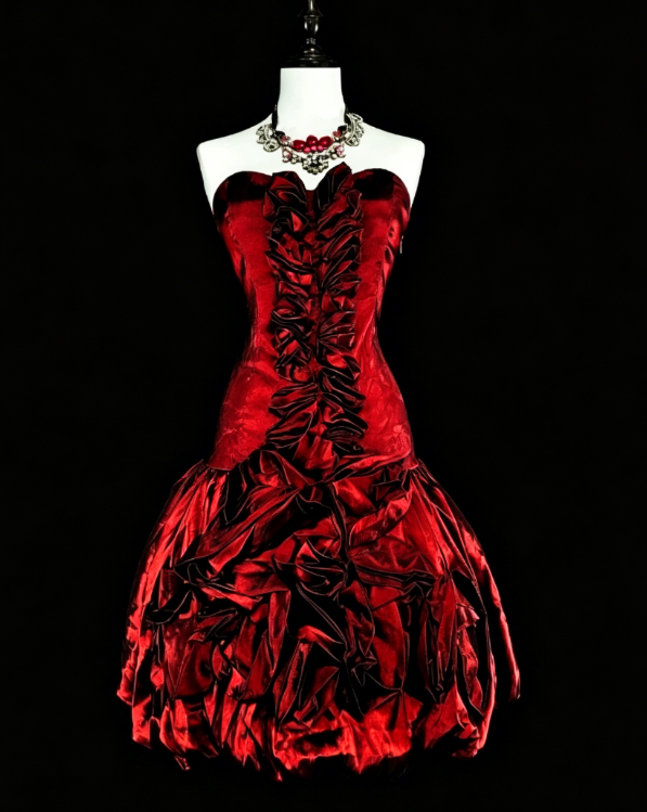 Niedliches Trägerloses A-Linien Satin Kurzes Ballkleid Ärmelloses Geburtstagskleid Weinrotes Cocktailkleid DP05650