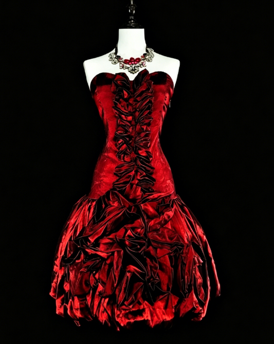 Cute Strapless A-Line Satin Short Prom Dress Sleeveless Birthday Dress Burgundy Cocktail Dress DP05650