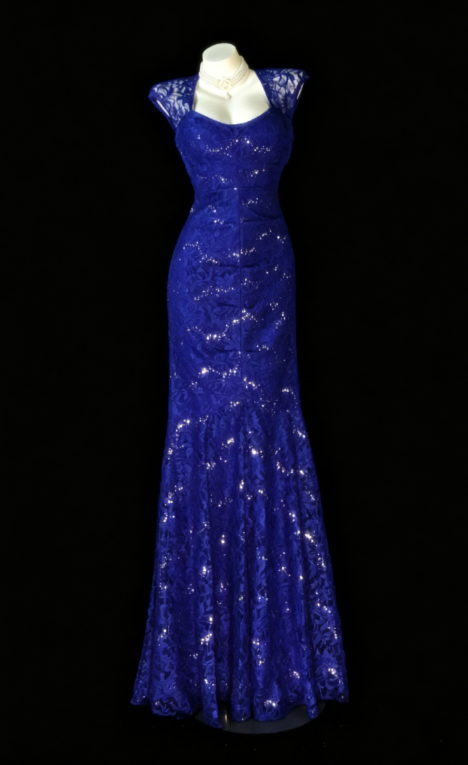 Wunderschönes, figurbetontes langes Abendkleid aus Spitze für Schatz, blaues Ballkleid DP05669