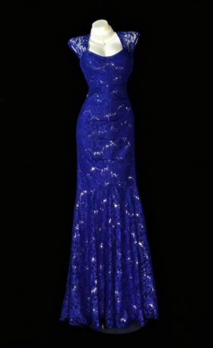 Wunderschönes, figurbetontes langes Abendkleid aus Spitze für Schatz, blaues Ballkleid DP05669