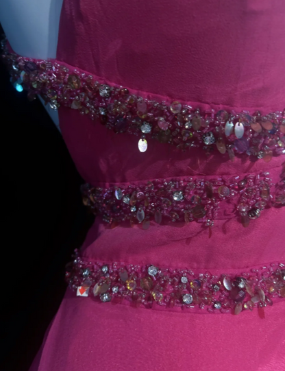 Robe de soirée longue en mousseline fourreau chic à col licou, robe de bal rose DP05670