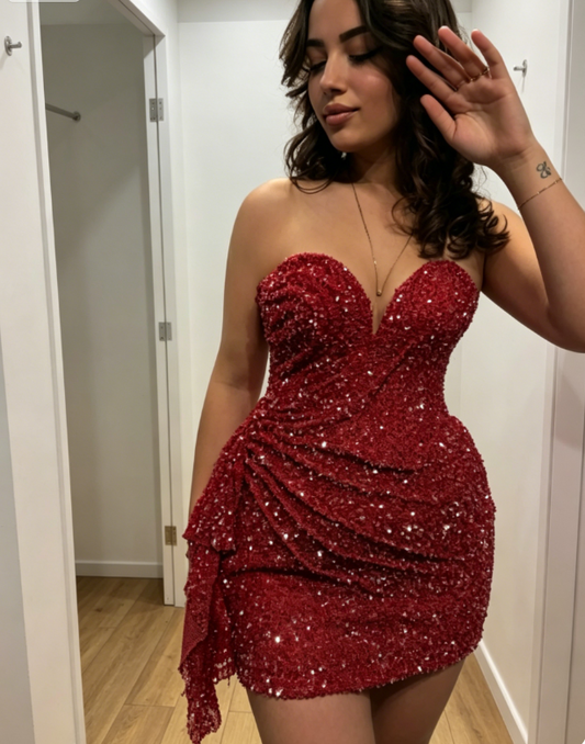 Sexy Sweetheart Party Dress Sheath Sequins Graduation Dress Burgundy Birthday Dress DP05676