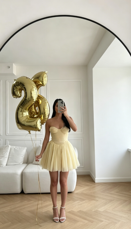 Robe de soirée sexy jaune en tulle de style trapèze DP05683