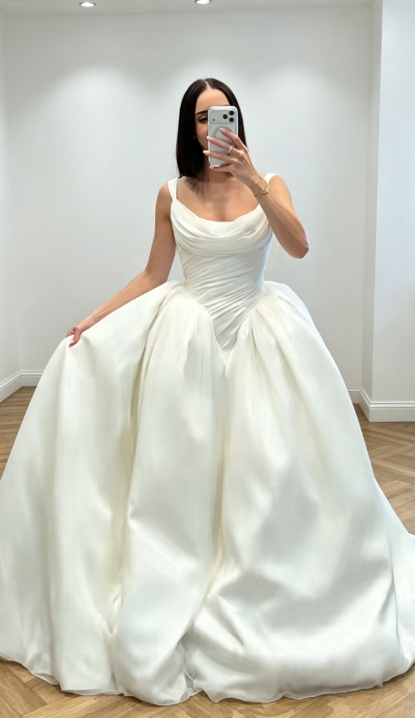 Simple Straps A-Line Wedding Dress Chiffon Bridal Gown White Bridal Dress DP05685