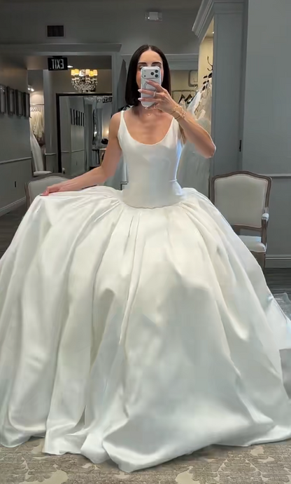 Simple Straps A-Line Wedding Dress Chiffon Bridal Gown White Bridal Dress DP05685