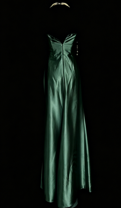Simple Robe Longue de Soirée Fourreau sans Bretelles en Satin Vert Robe de Bal DP05689