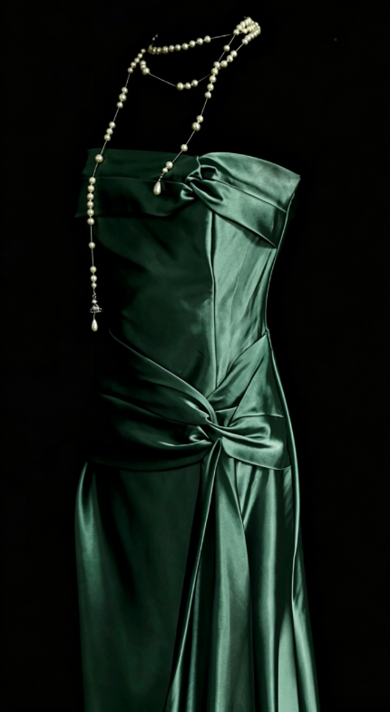 Simple Robe Longue de Soirée Fourreau sans Bretelles en Satin Vert Robe de Bal DP05689