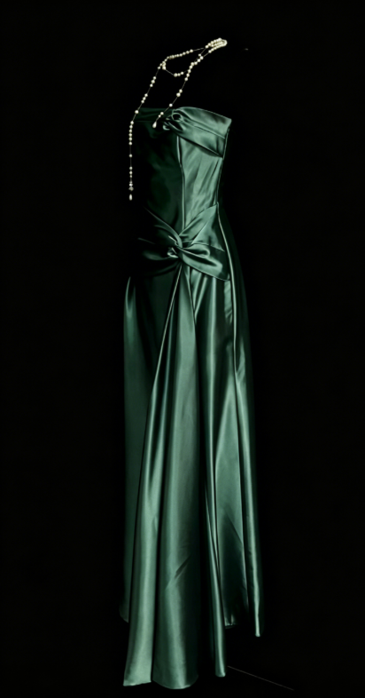 Simple Robe Longue de Soirée Fourreau sans Bretelles en Satin Vert Robe de Bal DP05689