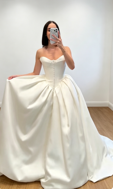 Modest Sweetheart A-Line Wedding Dress Satin  Bridal Gown Sleeveless White Bridal Dress DP05704