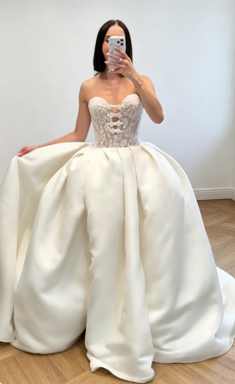 Modest Sweetheart A-Line Wedding Dress Satin  Bridal Gown Sleeveless White Bridal Dress DP05705