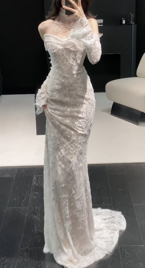 Modest Sweetheart Sheath Wedding Dress Lace Bridal Gown  White Bridal Dress DP05706