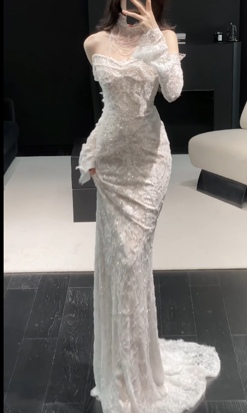 Modest Sweetheart Sheath Wedding Dress Lace Bridal Gown  White Bridal Dress DP05706