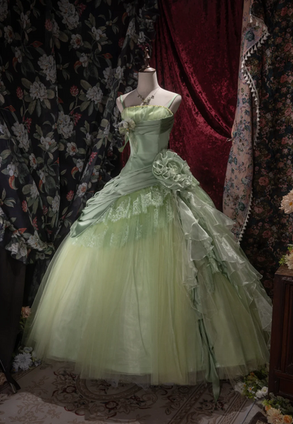 Gorgeous Strapless Ball Gown Green Quinceanera Dress Tulle Applique Sweet 16 Dress DP05707