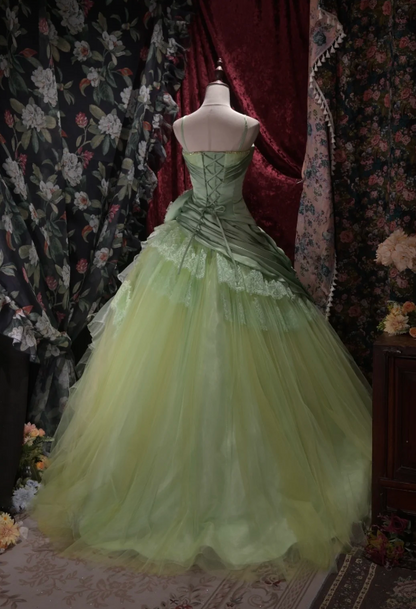 Gorgeous Strapless Ball Gown Green Quinceanera Dress Tulle Applique Sweet 16 Dress DP05707