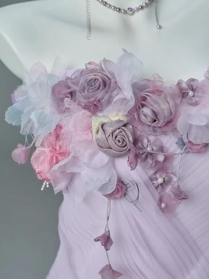 Wunderschönes trägerloses Etui-Quinceanera-Kleid aus Tüll mit Applikationen, lila Sweet 16 Kleid DP05709