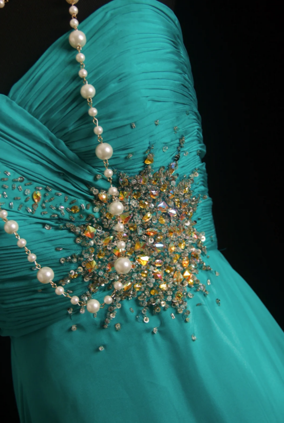 Elegant One-shoulder Sheath Chiffon Long Evening Dress Teal Prom Dress DP05710