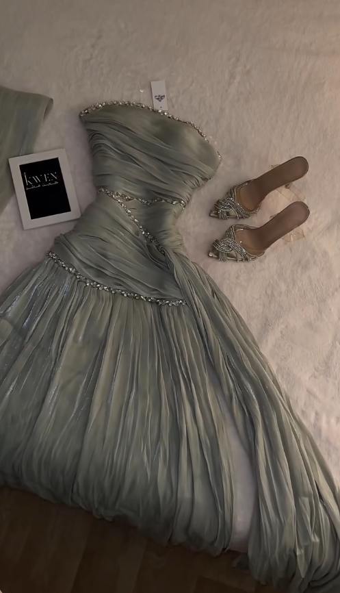 Elegant Green Wedding Guest Dress Strapless A-Line Chiffon Long Evening Dress  DP05714