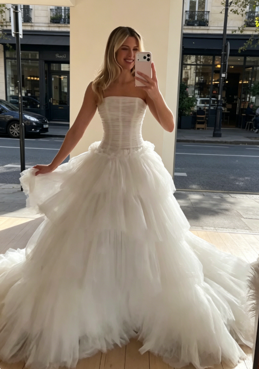 Robe de mariée élégante blanche bustier ligne A Robe de mariée en tulle DP05715