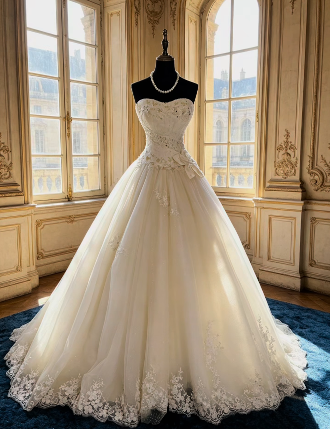 Elegantes weißes Hochzeitskleid, herzförmiger Ausschnitt, A-Linie, Brautkleid mit Applikationen, Tüll, Brautkleid DP05717
