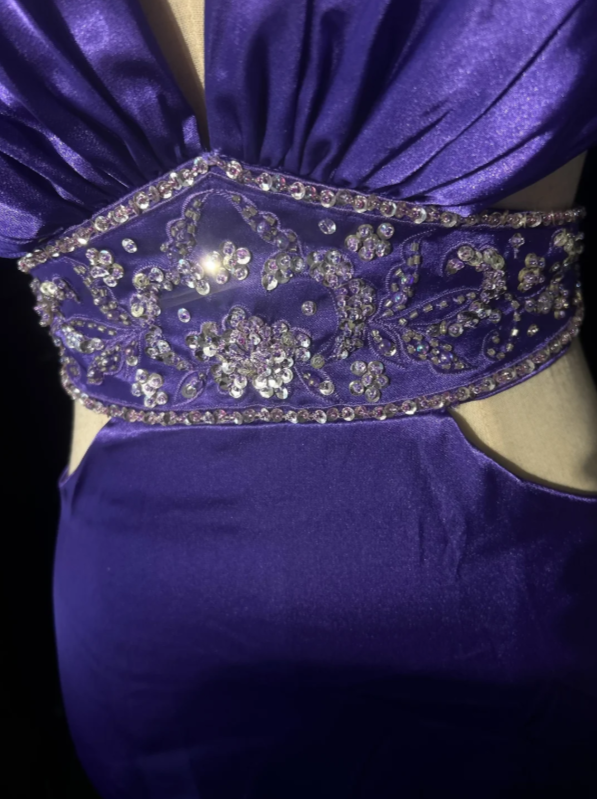 Chic Halter Mermaid Satin Long Evening Dress Purple Prom Dress DP05727