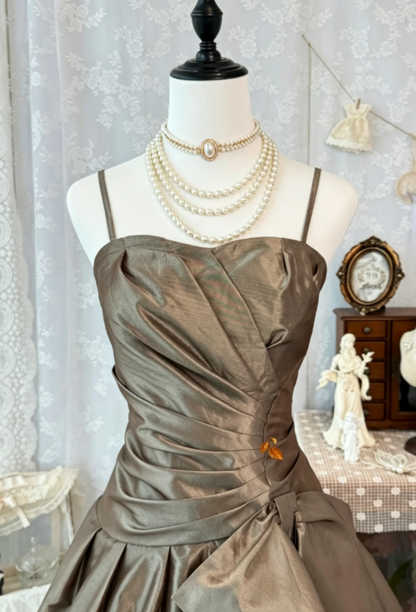 Chic Spaghetti Straps Short Prom Dress A-Line Satin Birthday Dress Light Brown Graduation Dress DP05728