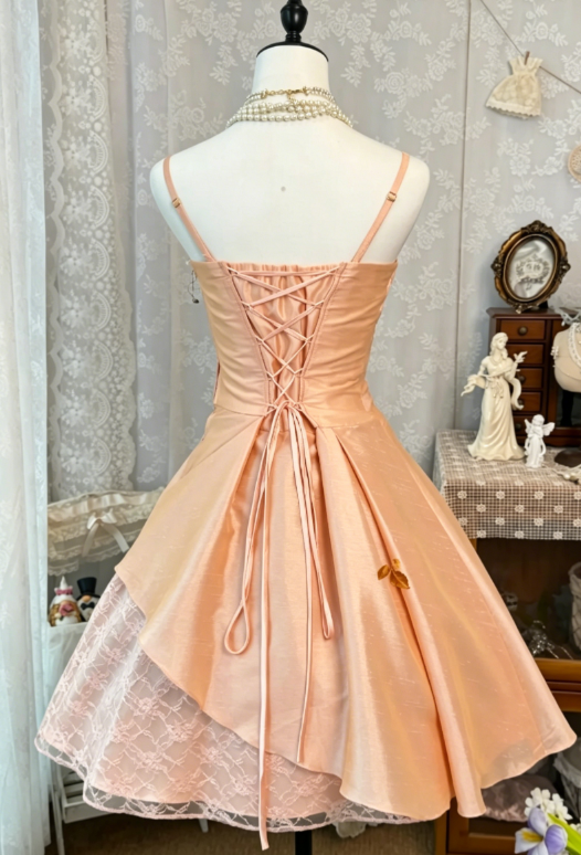 Schickes kurzes Ballkleid mit Spaghettiträgern, A-Linie, Satin, Geburtstagskleid, Rouge-Rosa, Abschlussfeierkleid DP05729