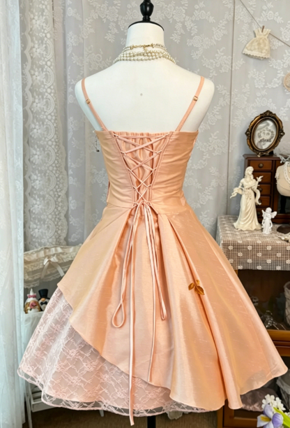 Schickes kurzes Ballkleid mit Spaghettiträgern, A-Linie, Satin, Geburtstagskleid, Rouge-Rosa, Abschlussfeierkleid DP05729