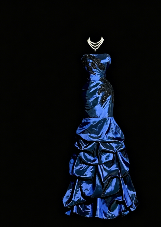Elegantes marineblaues Ballkleid Trägerloses Meerjungfrauen-Satin-Abendkleid DP05740