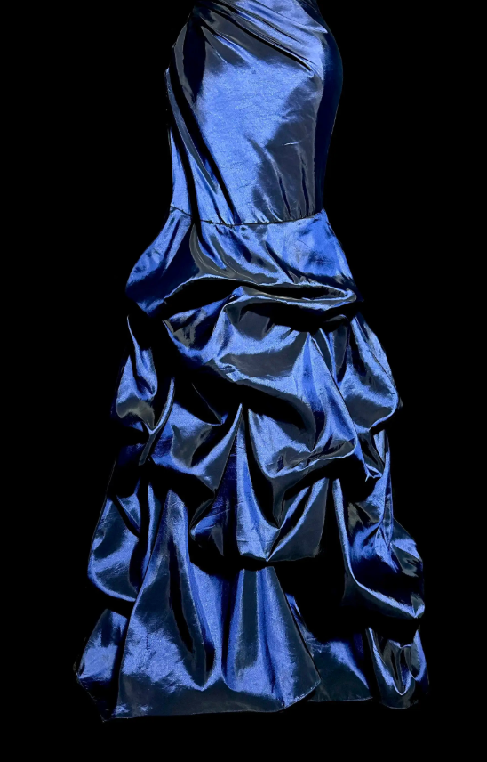 Glam Navy Blue Prom Dress Strapless Mermaid Satin Long Evening Dress DP05740