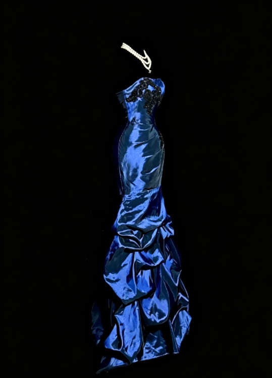Glam Navy Blue Prom Dress Strapless Mermaid Satin Long Evening Dress DP05740