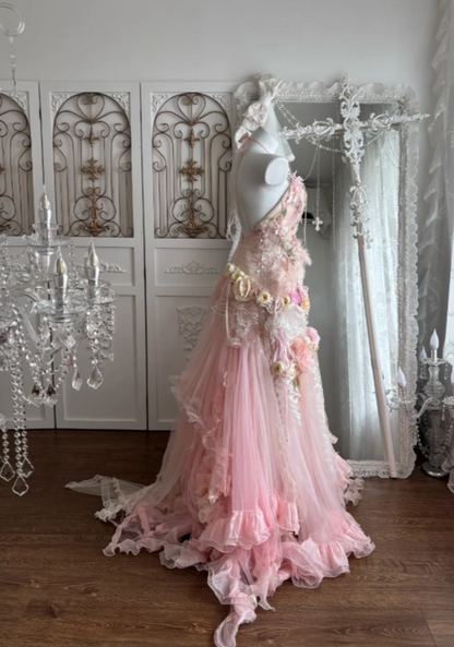 Glam Pink Prom Dress Halter Sheath Tulle Beaded Long Evening Dress DP05746