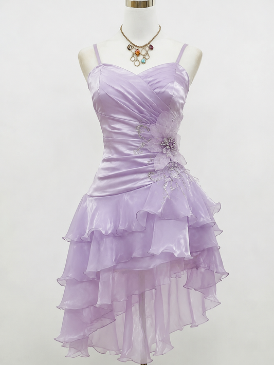 Elegantes Geburtstagskleid mit Spaghettiträgern, A-Linie, Chiffon, Flieder, Homecoming-Kleid DP05760