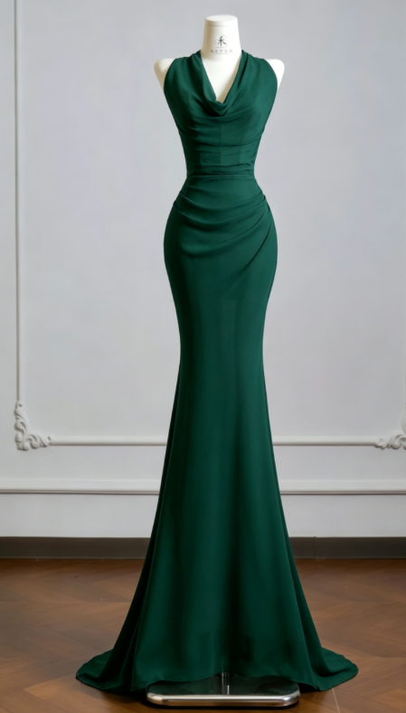 Classy Dark Green Evening Dress Chiffon Mermaid Long Formal Dress DP05765