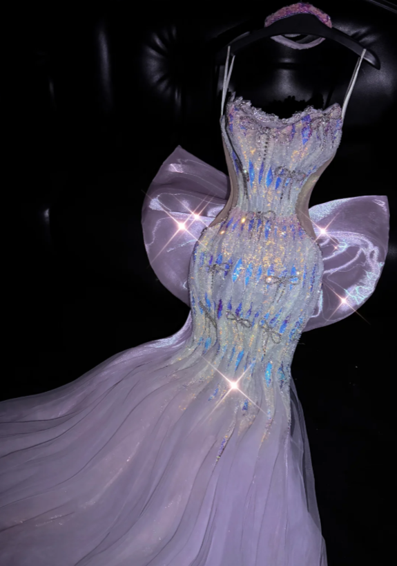Classy Purple Evening Dress Tulle Mermaid Sequins Long Formal Dress DP05766